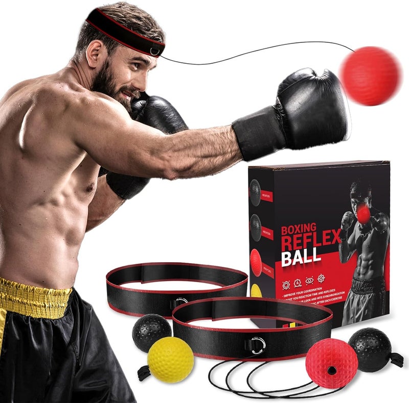 KTEBO ® Boxing Reflex Ball Headband Set - Includes 4 Different Balls and 2 Adjustable Headbands for Beginner Proficiency Improvement, Great Boxing Equipment - Image 1